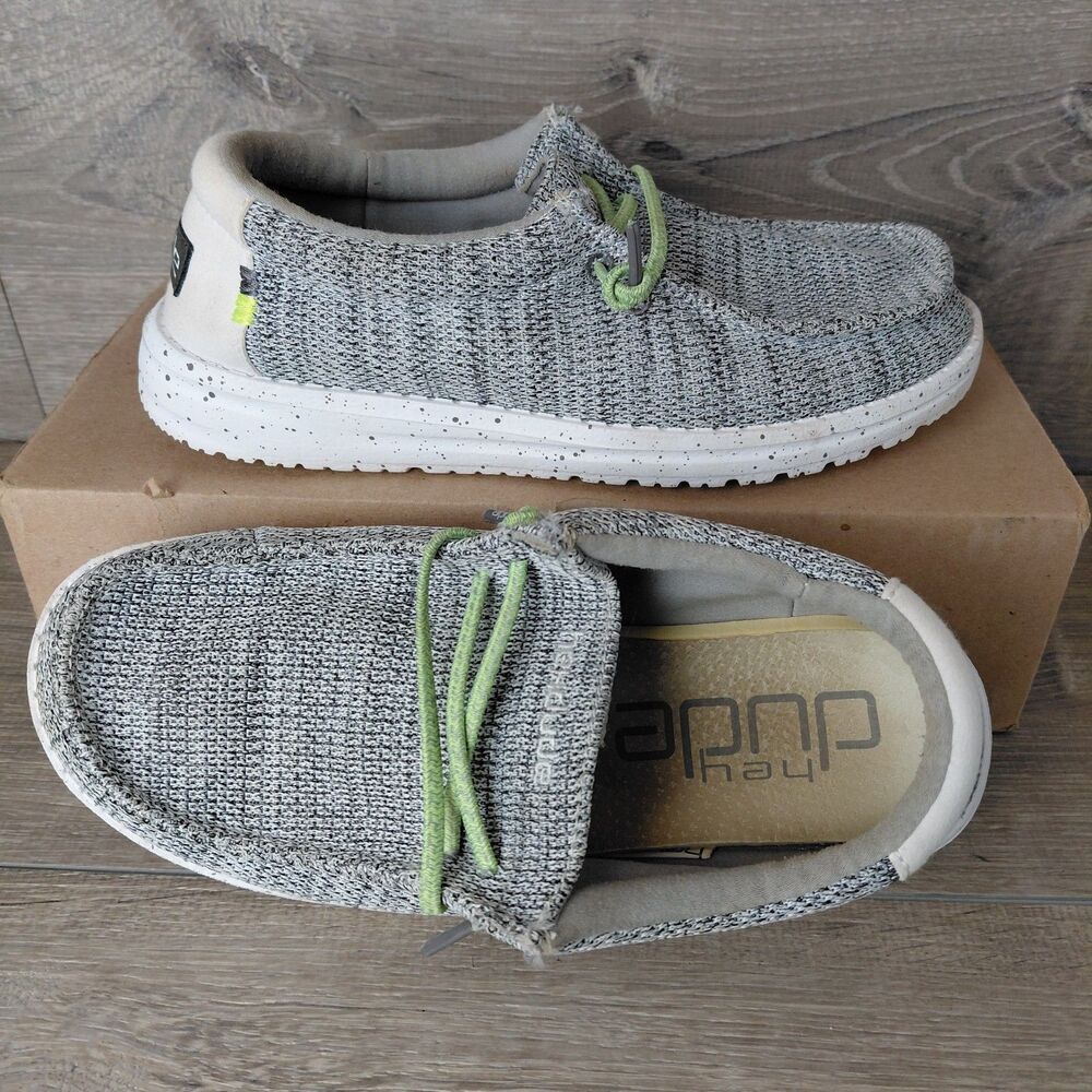 Hey Dude Shoes Youth 4 Womens 5 Gray Wally Sox Stone Slip On Loafers Sneakers